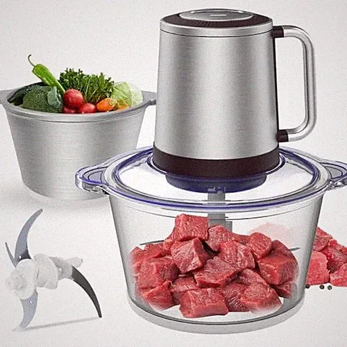 1.2L Large Capacity Food Processor with Two Bowls 500W High Power 4 Stainless