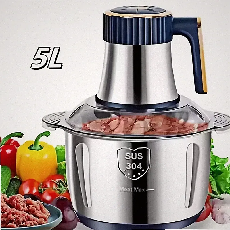 1.32gal Large Capacity Electric Food Processor & Meat Grinder - Heavy-Duty Stain