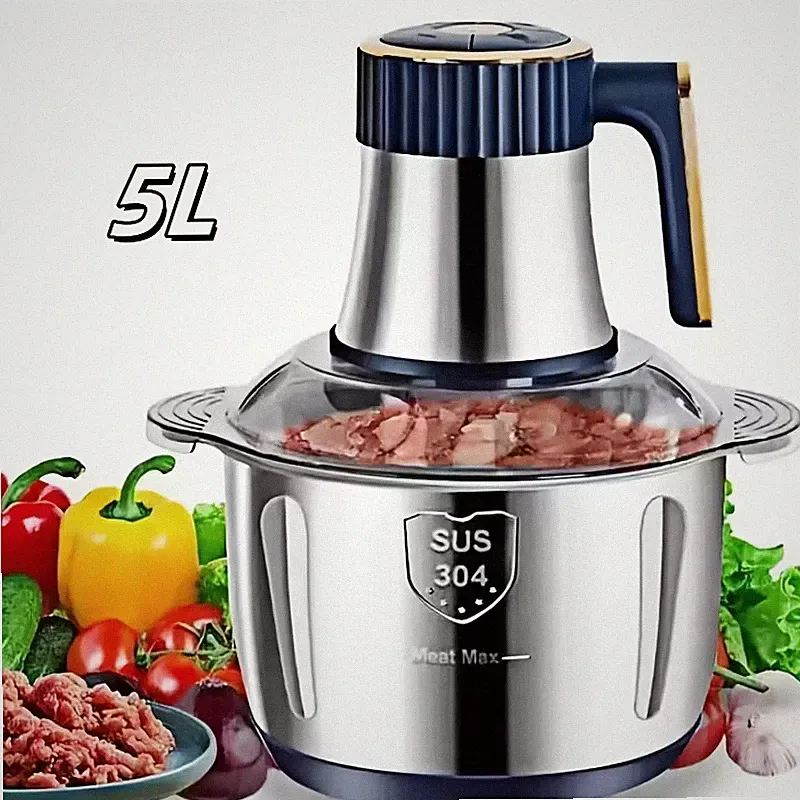 1.32gal Large Capacity Electric Food Processor & Meat Grinder - Heavy-Duty Stain