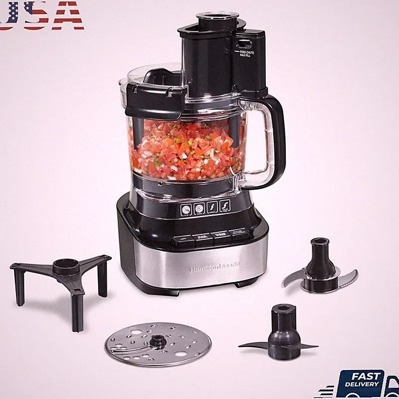 10 Cup Food Processor W/ Stack Snap Design Bowl Scraper 3 Attachments 500W Motor