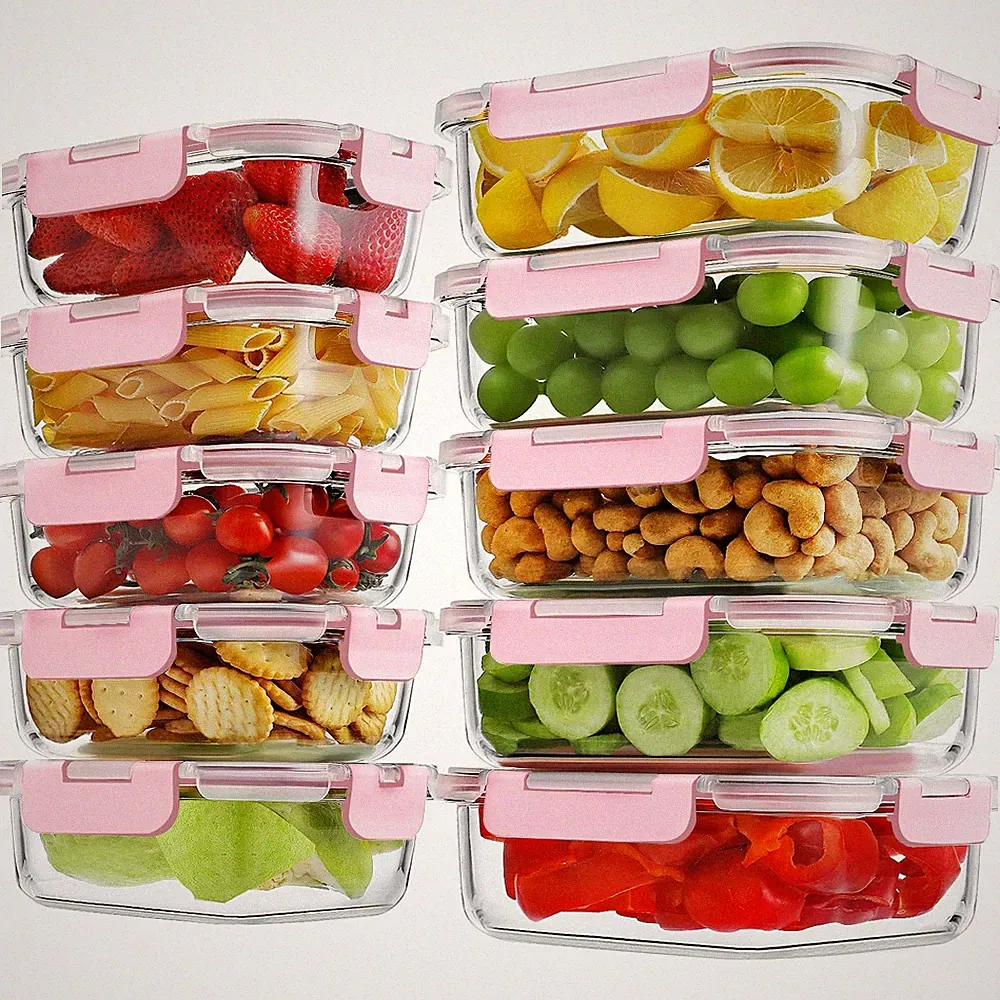 10 Pack Borosilicate Glass Meal Prep Containers with Locking Lids, Glass Food...