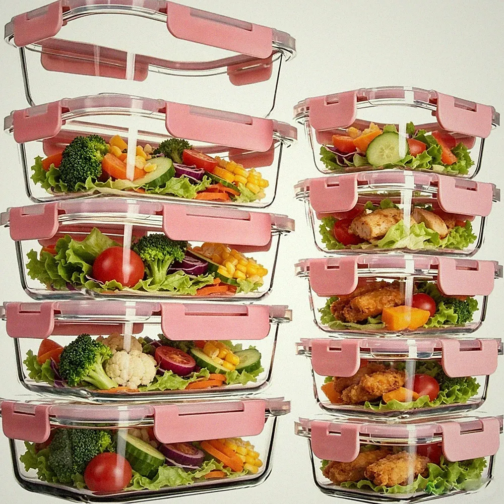 10 Pack Glass Meal Prep Containers with Lids Food Storage Set
