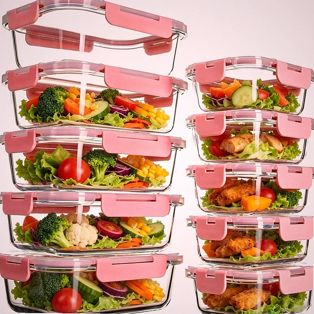 10 Pack Pink Glass Meal Prep Containers Food Storage With Lids Airtight Bento