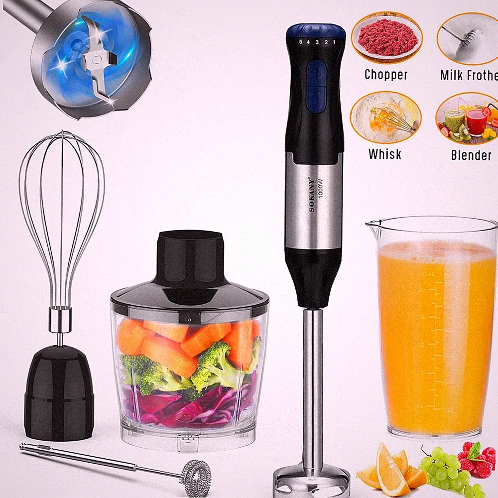1000 Watt Hand Immersion Blender 5-in-1 Electric Kitchen Handheld Food Processor