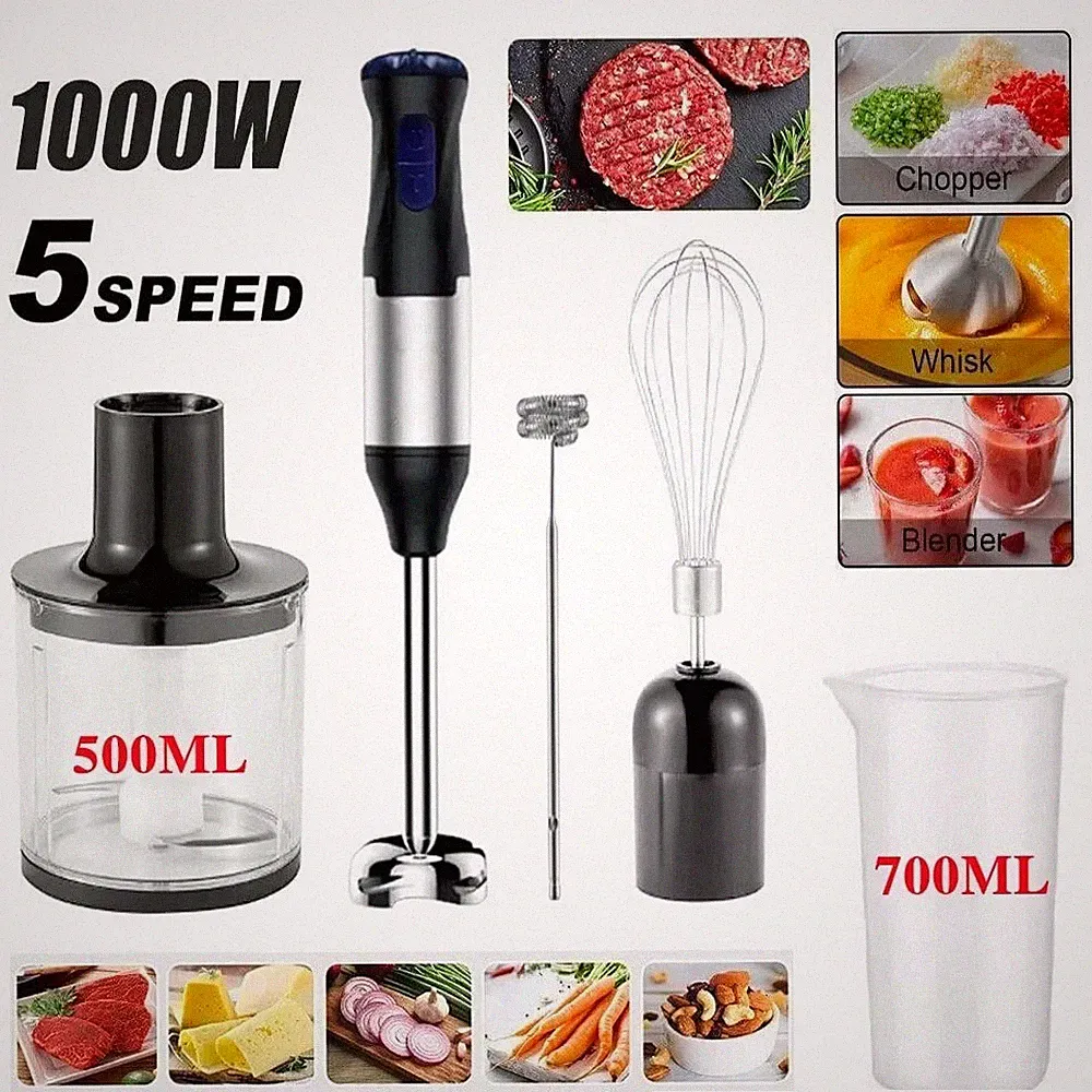 1000W 5-in-1 Stainless Steel Immersion Blender Whisk Frother Baby Food