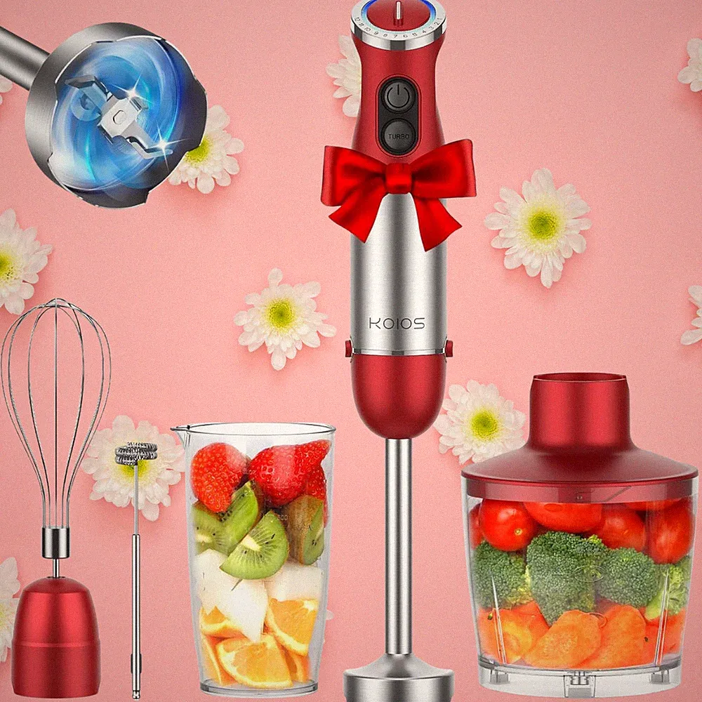 1000Watt Immersion Blender Handheld 5-in-1 Mixer Chopper Processor Electric RED