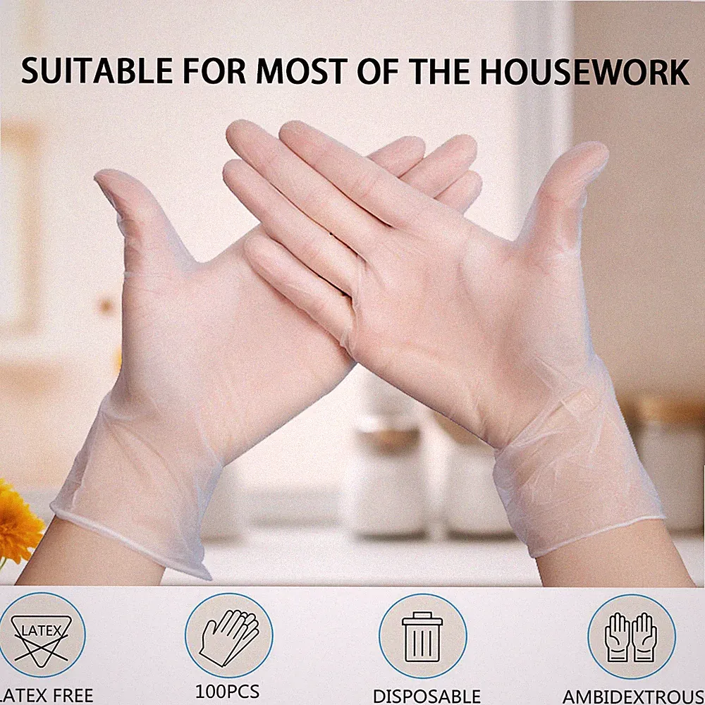 100pk Disposable Vinyl Gloves for Food Prep Cooking Cleaning RestaurantsOpens