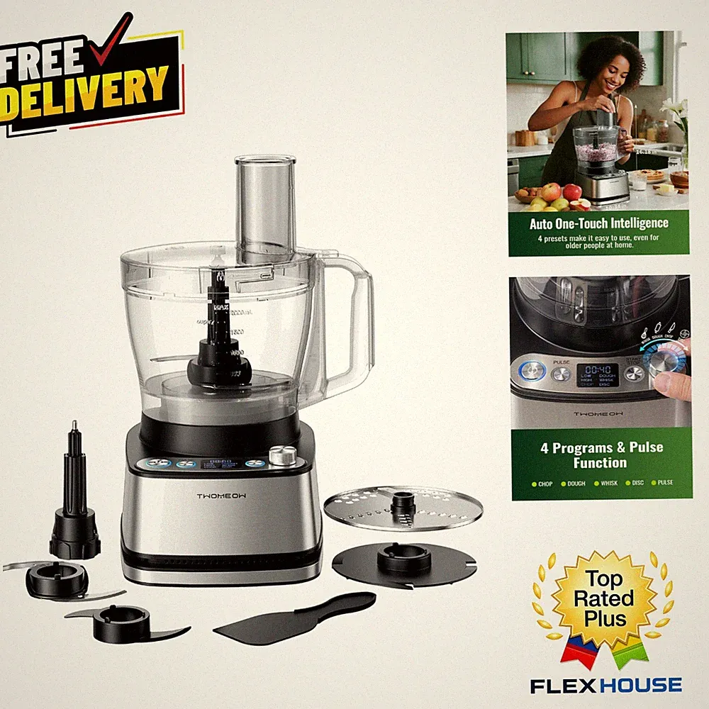 12-Cup, 1000W Food Processor with Safety Lock - Perfect for Chopping & Dicing
