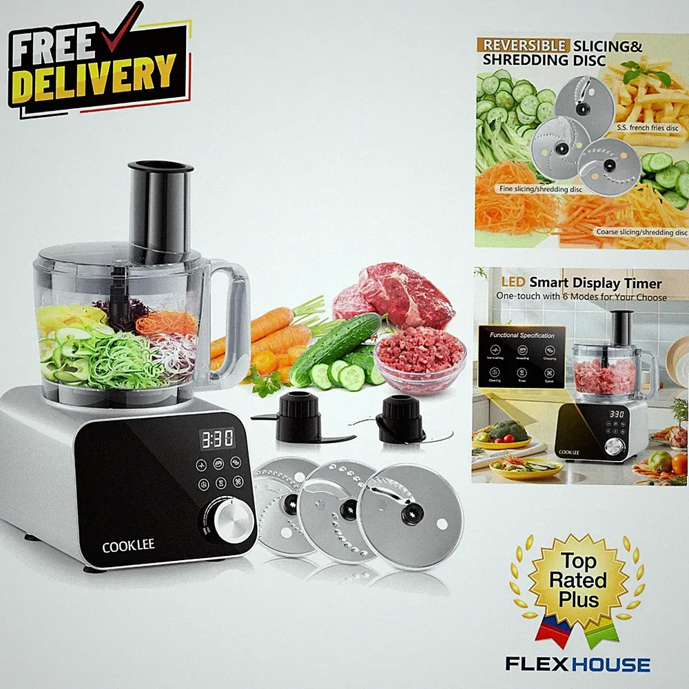 12-Cup Electric Food Processor: 600 Watts with Safety Lock & Touchpad Controls