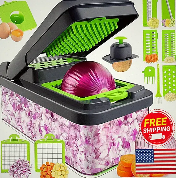 12-in-1 Vegetable Chopper, 7 Blade Veggie Chopper, Practical Food Chopper with C