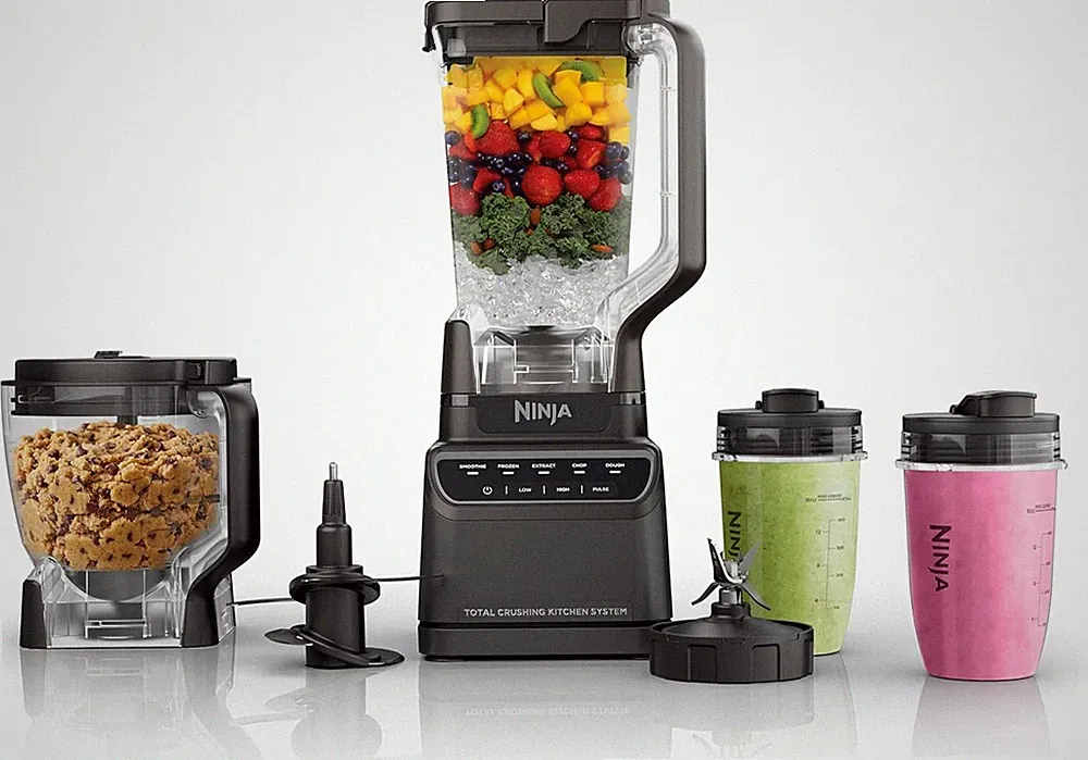 1200W Kitchen System 8-Cup Processor Bowl 18oz Cups Smoothies Chopper Grey