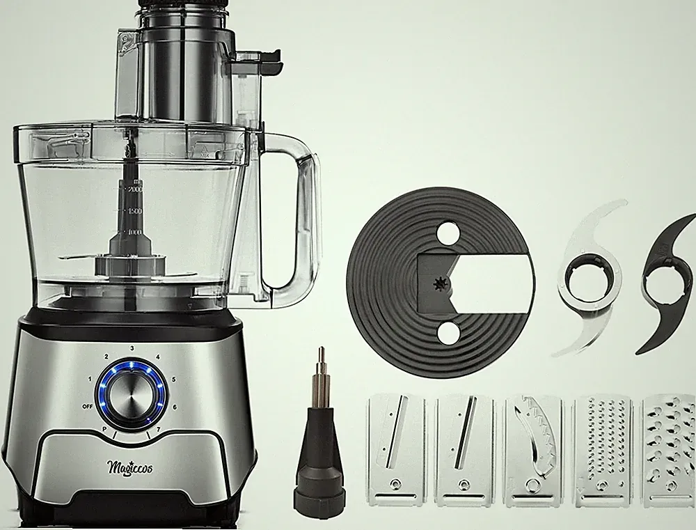 14 Cup Food Processor - 1000W Motor, Storage Drawer for Blades, 7 Speeds, XL Bow