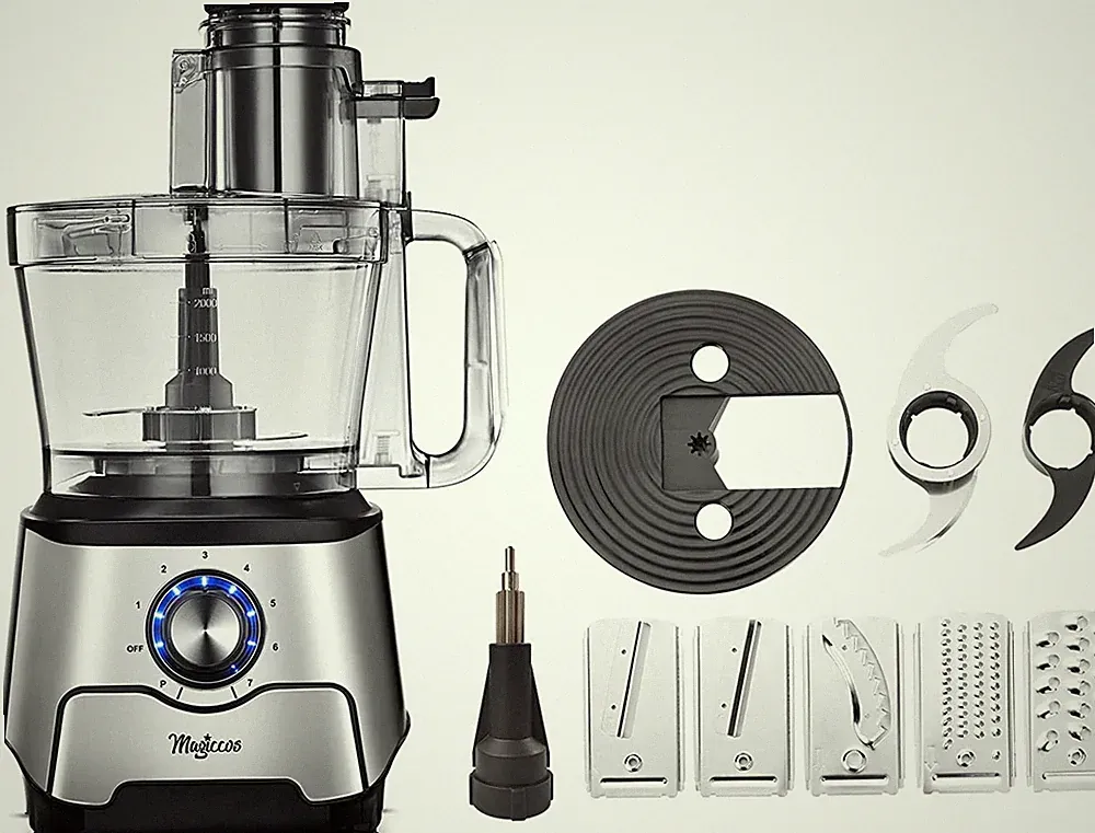 14-Cup Food Processor, 1000W Motor, Storage Drawer, Inox Color | 7 Speeds, XL Bo