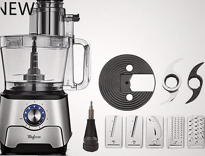 14-Cup Food Processor, 1000W Motor, Storage Drawer, Inox Color, Inox Silver