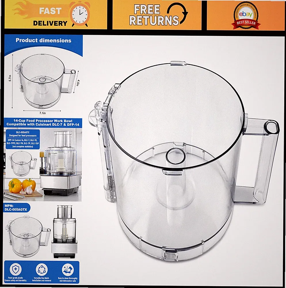 14-Cup Food Processor Bowl Compatible with DFP-14 Series, 4 Locking Clips