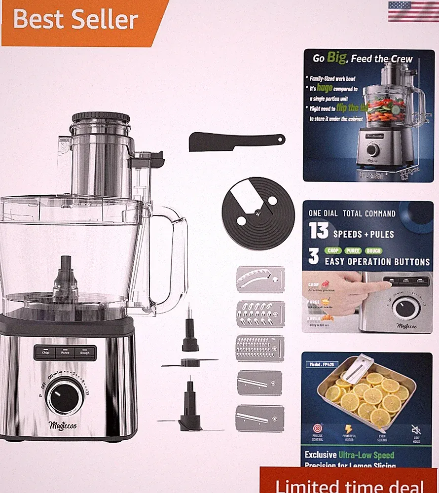 14 Cup Food Processor - Lemon Slicer, XL Bowl & Large Feed Chute, 13 Speeds &...