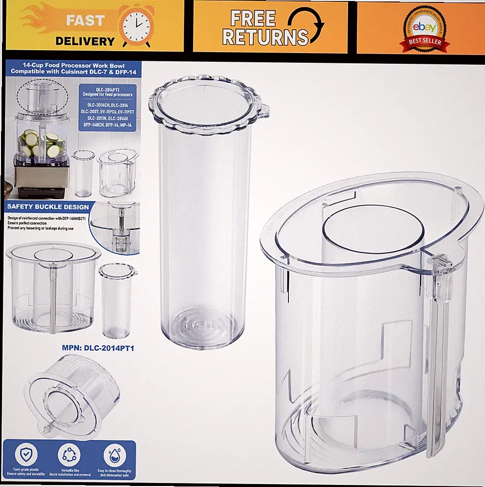 14-Cup Food Processor Parts - Large & Small Pushers, 4 Locking Tabs, Bowl & Cove
