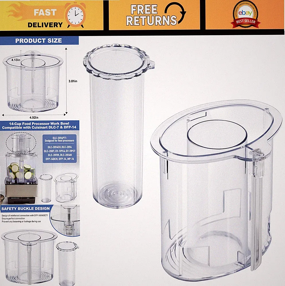14-Cup Food Processor Parts - Large & Small Pushers, 4 Locking Tabs, Bowl & Cove