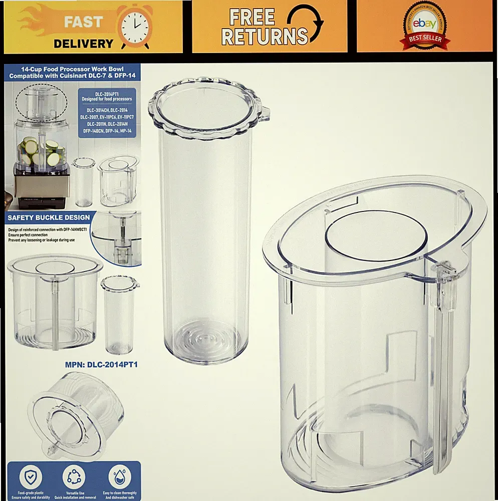 14-Cup Food Processor Parts Replacement - Large & Small Pushers, 4 Locking Tabs