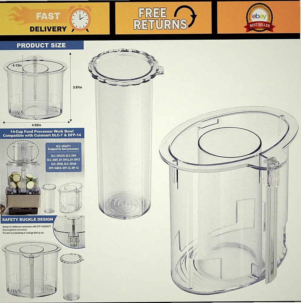 14-Cup Food Processor Parts Replacement - Large & Small Pushers, 4 Locking Tabs