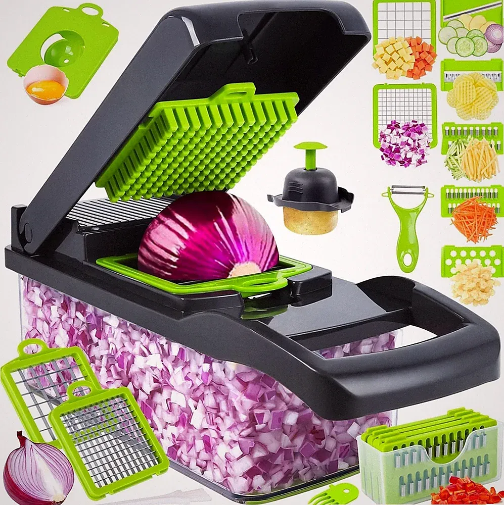 14-in-1 Vegetable Chopper with 8 Stainless Steel Blades for Effortless Meal Prep
