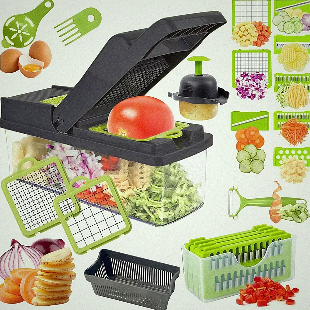 15-in-1 Multifunctional Food Chopper Vegetable Onion Slicer for Salad Grey