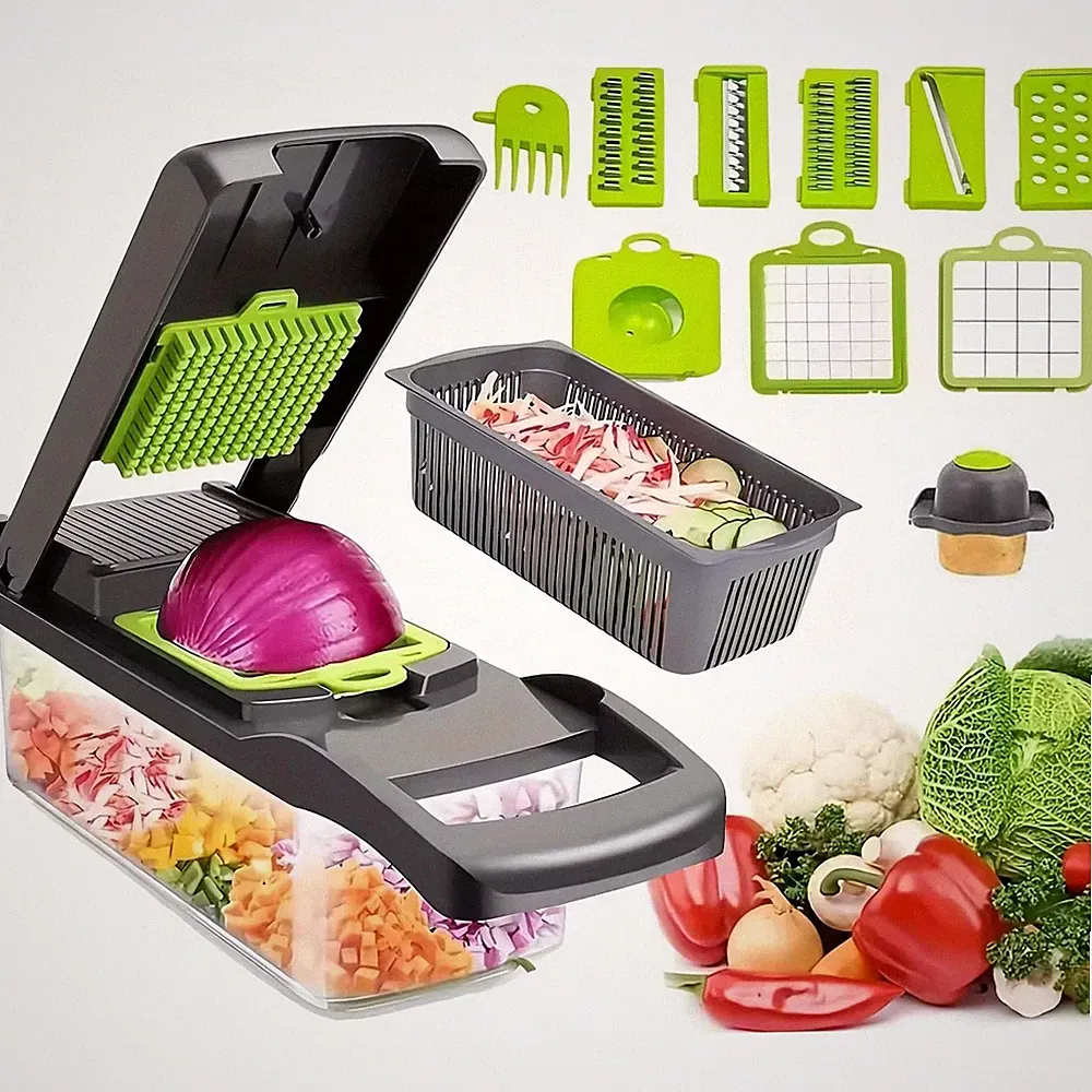 15 in 1 Vegetable Chopper With Interchangeable Blades, 8.46 Inch, Green