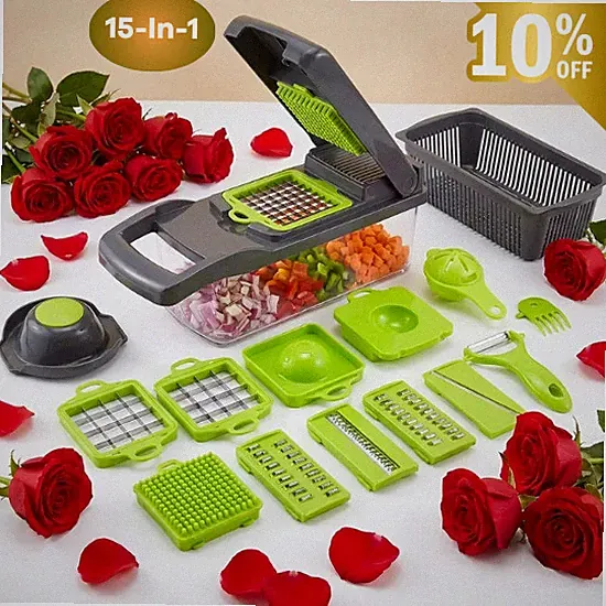 15-In-1 Vegetable Fruit Chopper Cutter Food Onion Veggie Dicer Slicer Kitchen