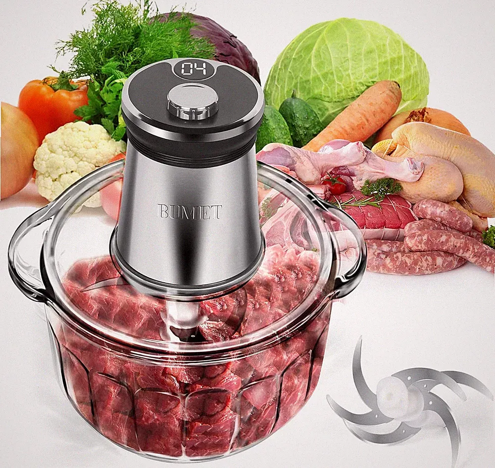 16 Cup Glass Bowl 850W Electric Food Processor,Led Timer. 3-Tiered 6 Cutting Edg