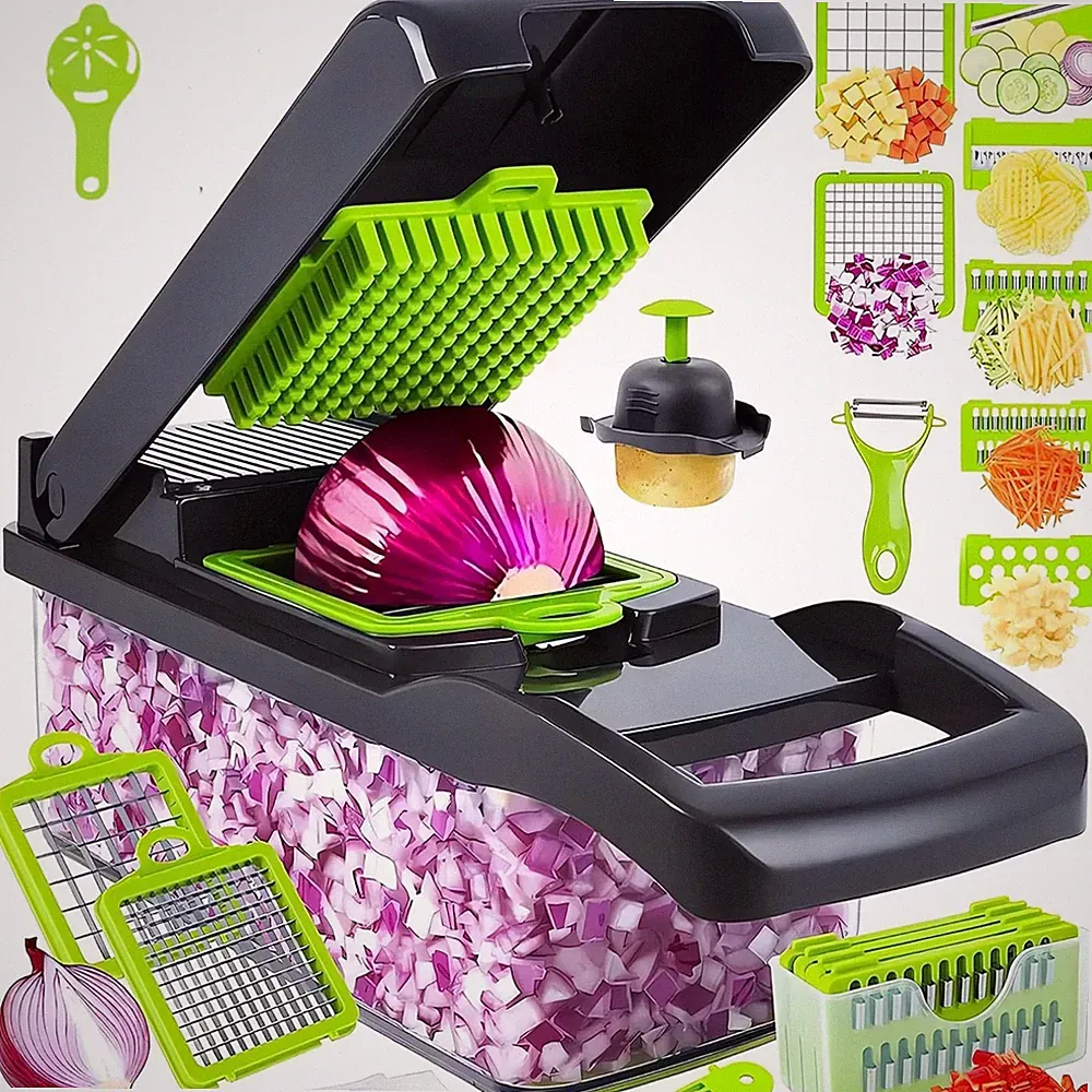 16 in 1 Vegetable Chopper & Slicer, Multi-Function Kitchen Cutter for Slicing.