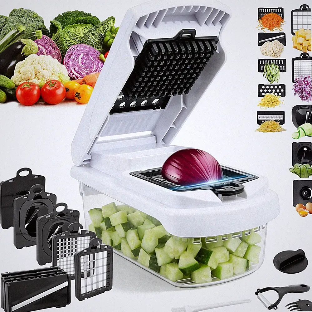18-in-1 Vegetable Chopper Mandoline Slicer for Kitchen, Food Chopper with Con...
