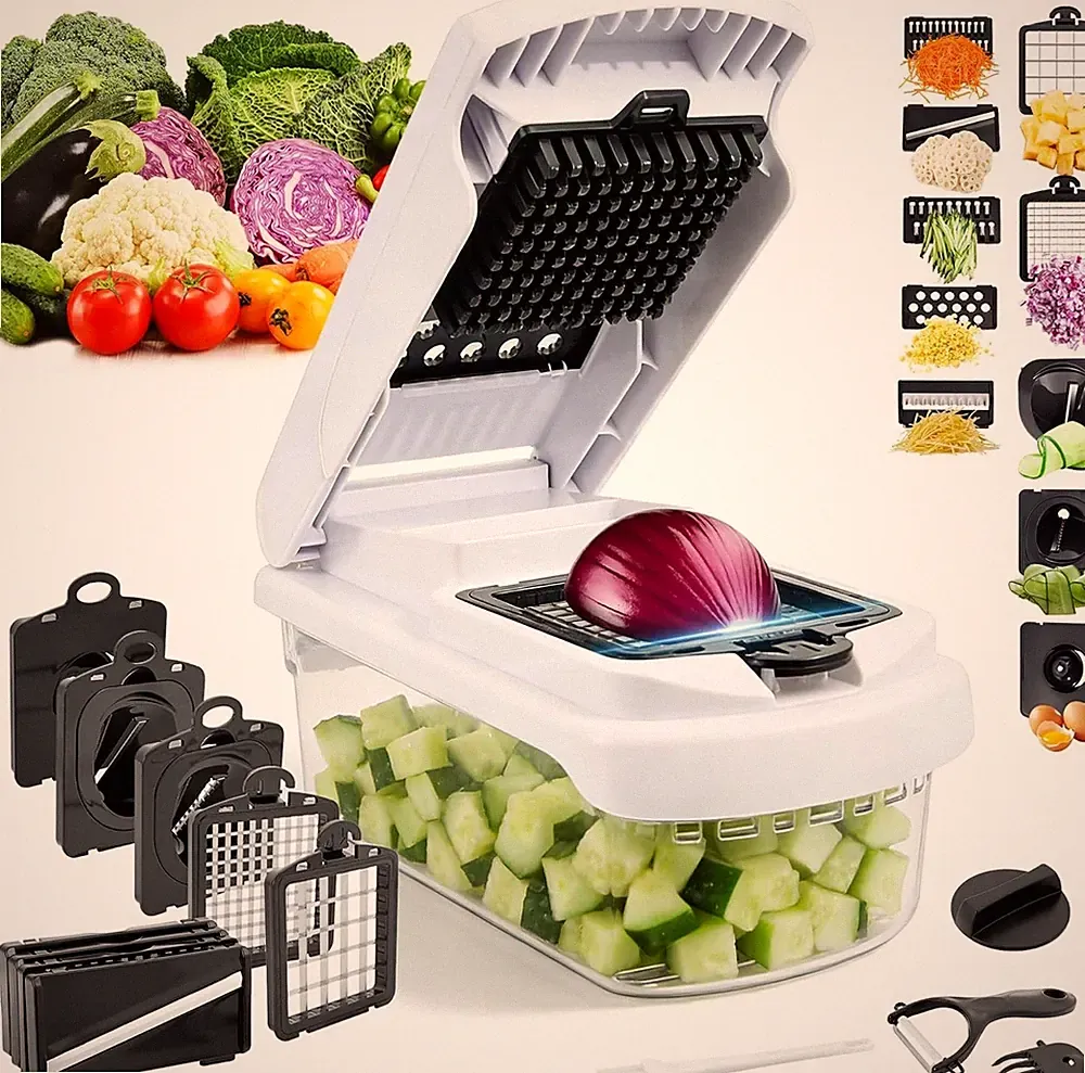 18-in-1 Vegetable Chopper Mandoline Slicer for Kitchen, Food Chopper with Contai