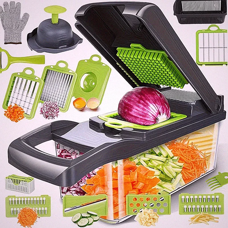 18-in-1 Vegetable Chopper Stainless Steel Manual Food Slicer Cutter Press