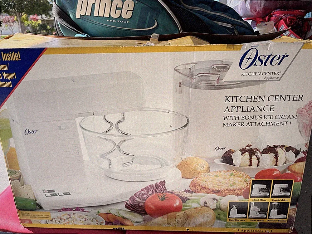 1994 Vintage Oster Kitchen Center 5-in-1 Stand Mixer + Ice Cream Attachment