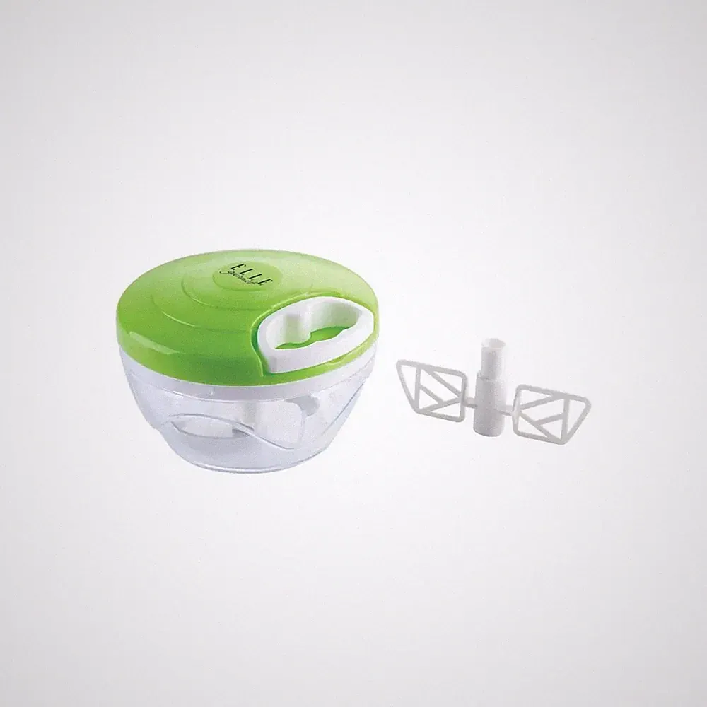 2-Cup Manual Mini Food Processor, 500ml Pull-Cord Chopper with 3 Blades