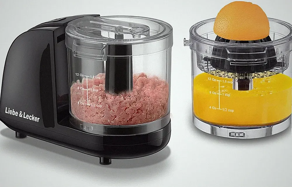 2 in 1 Mini Food Processor, 1.5 Cup Mini Chopper and Citrus Juicer for Cutting V
