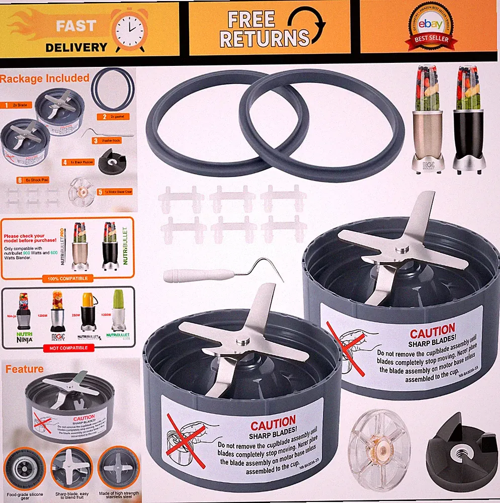 2-Pack Extractor Blade Set for NutriBullet 600W/900W Pro, Food-Grade Gaskets Inc