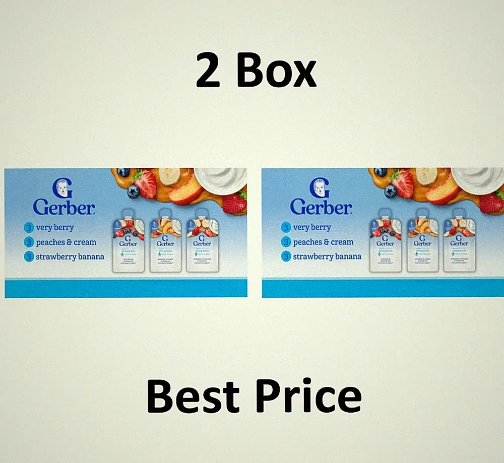 (2 pack) Gerber Fruit & Yogurt, Toddler Food Variety Pack 3.5 oz 9 Pouches Each.