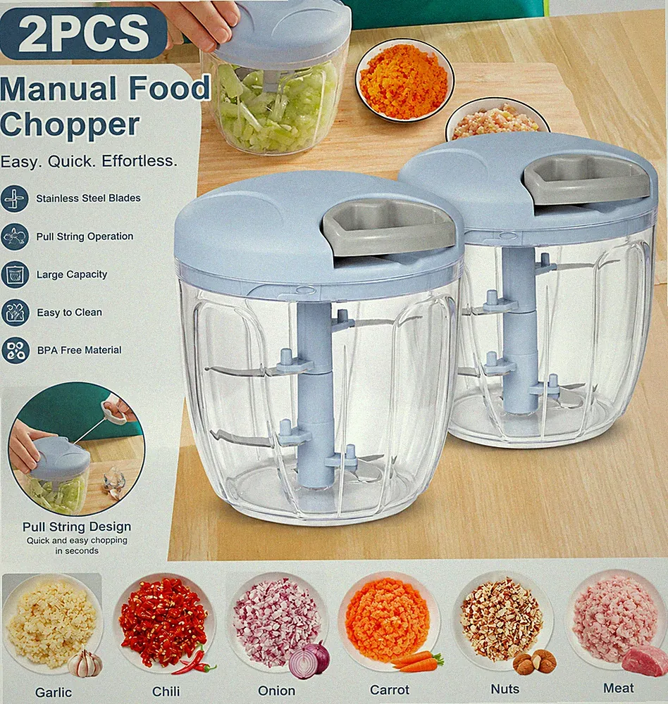 2 pc Portable Manual Food Processor vegetable Chopper Garlic Ginger Onion