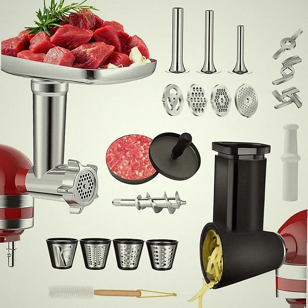 2 Set Meat Grinder & Cheese Grater Attachment for KitchenAid Stand Mixer..