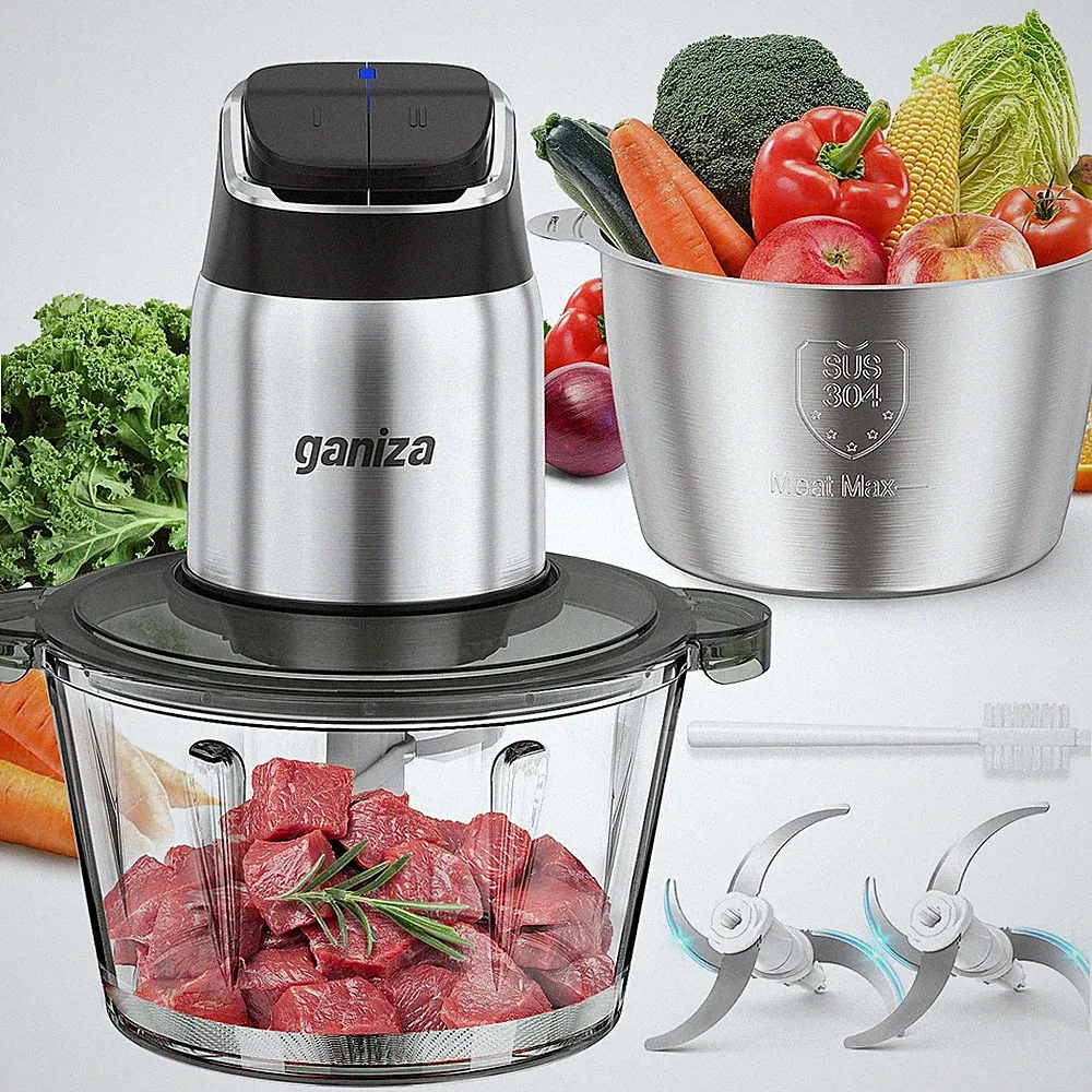 2-Speed Food Processor & Chopper, 8 Cup Steel & Glass Bowls, Overheat Protection