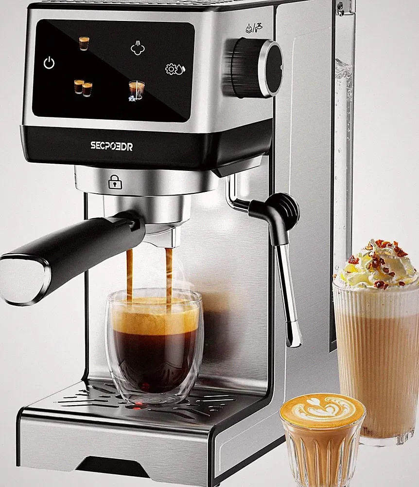 20Bar Espresso Maker Rapid Cold Brew 1350W Milk Frother Silver