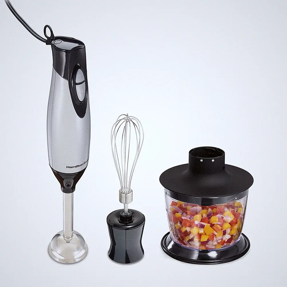 225W Immersion Hand Blender Stick Whisk Chopper 3 Cup Silver Stainless Steel