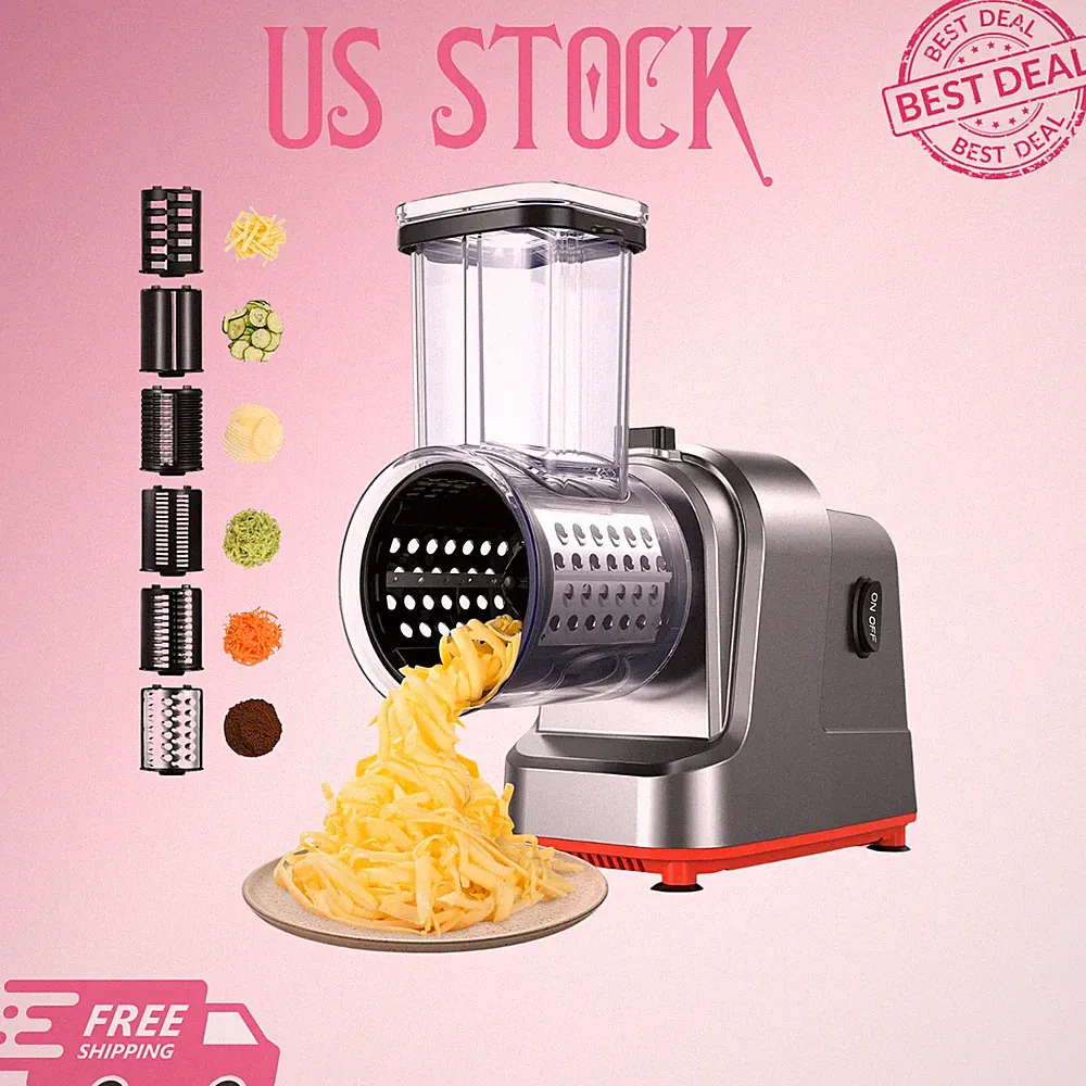 250W Electric Cheese Grater & Salad Maker 6 Blades Slicer Shredder for Vegetable