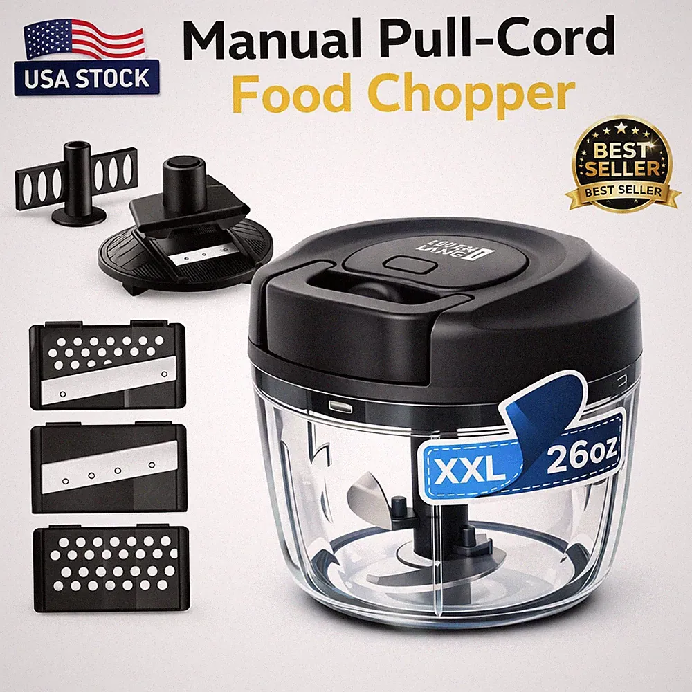 26oz Manual Food Processor Pull String Onion Chopper BPA-Free XXL