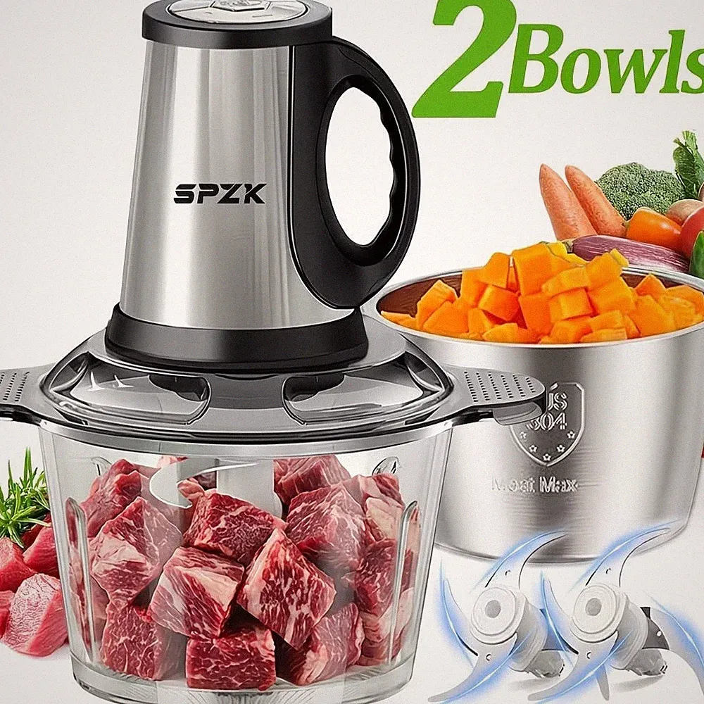2L Electric Food Chopper Meat Grinder Processor With 2 Bowls Baby Food