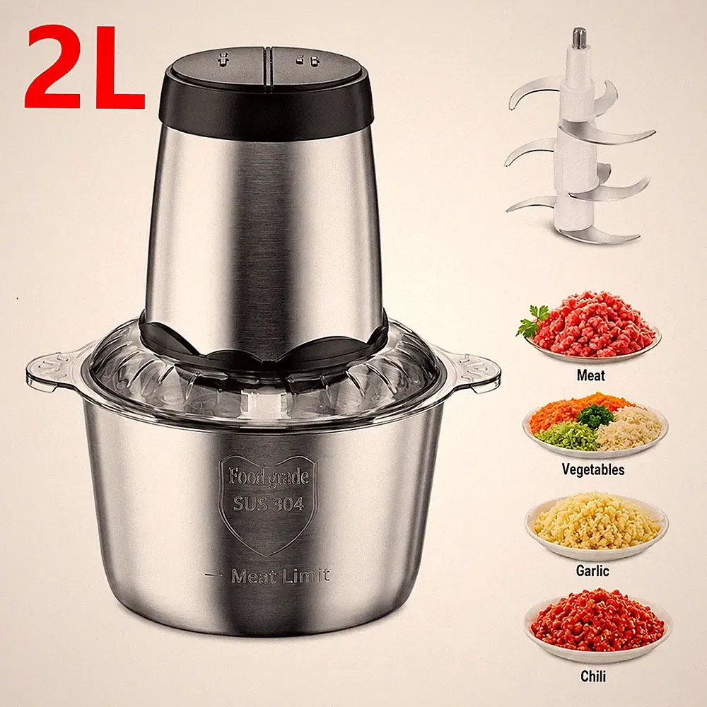 2L Electric Food Vege Chopper Food Processor Kitchen Meat Grinder Mixer 300W New