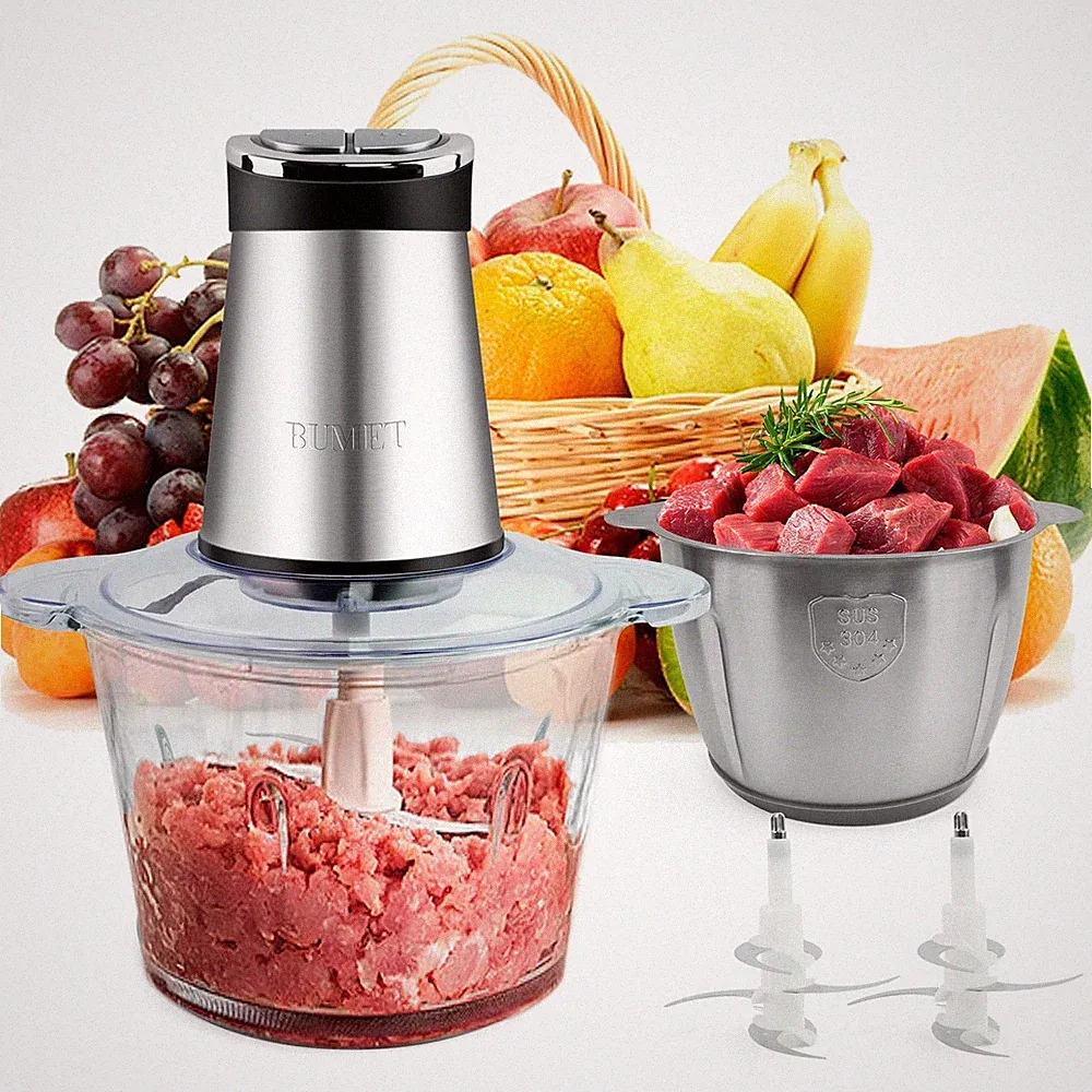 2X12-cup bowls 800W Electric Food Processor with LED timer. 3-Tiered 6 Cuttin...