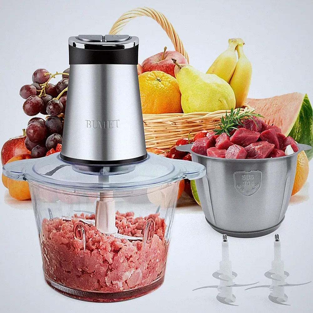 2X12-cup bowls 800W Electric Food Processor with LED timer. 3-Tiered 6 Cutting E