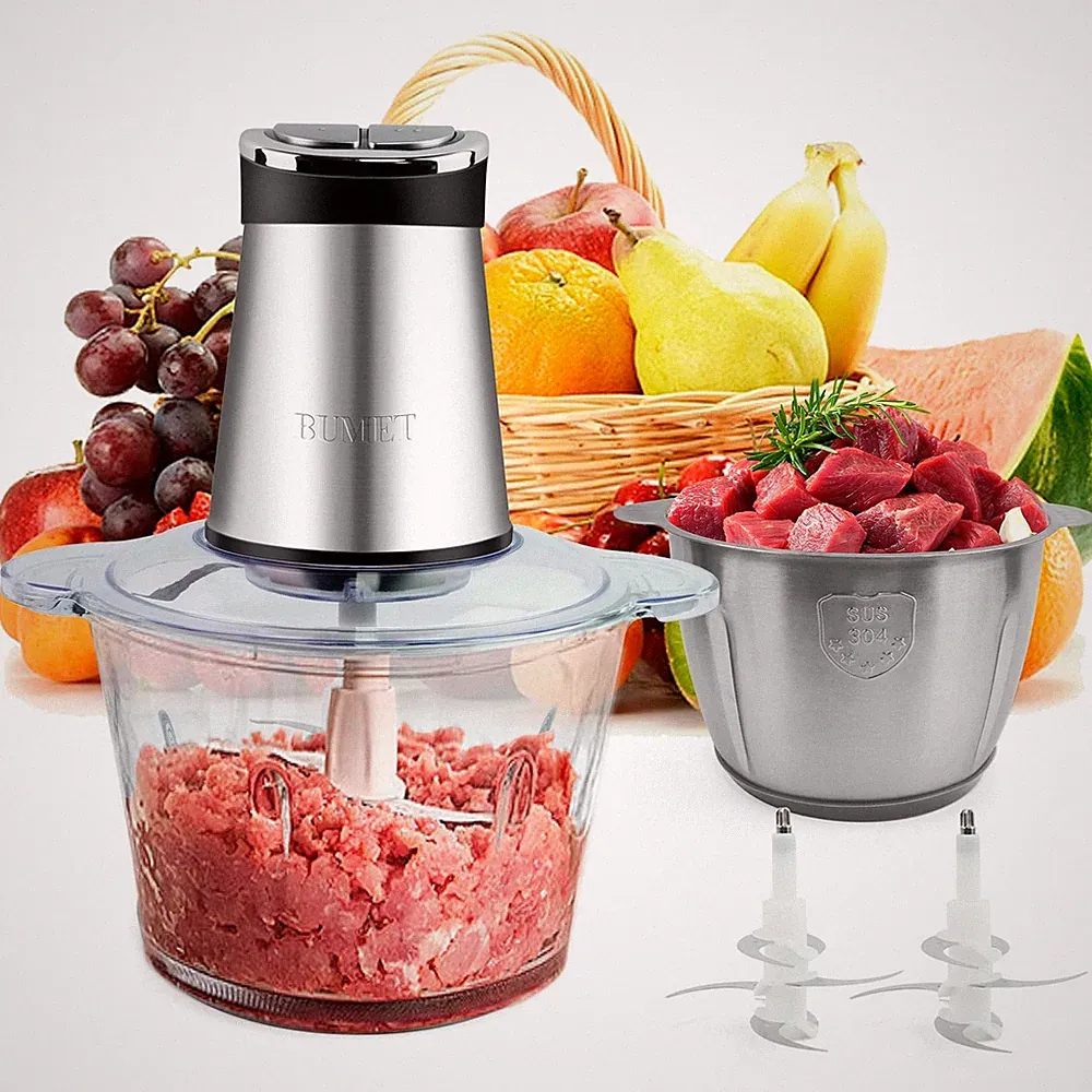 2X12-cup bowls 800W Food Processor with timer. 3-Tiered 6 Cutting Edges blade...